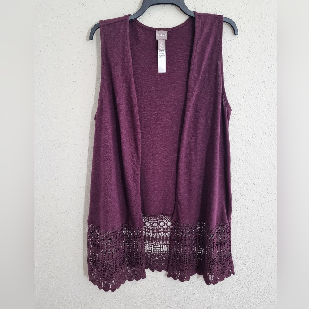 Purple Sleeveless Cardigan with Crochet Hem - Picture 8 of 9